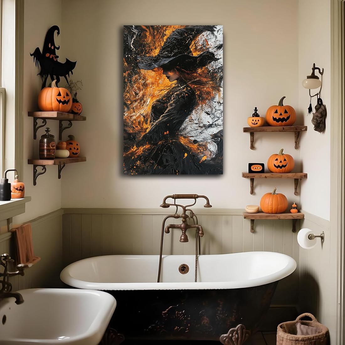Witch Canvas Poster Print, Dark Academic Picture Wall Decor, Modern Fashion Aesthetic Abstract Witchcraft Halloween Wall Art For Bedroom Living Room Hallway Decoration,24"x36" Unframed
