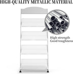 Floor-Standing Magazine Rack 4-Layer with Wheels, Semi-arched top Brochure Display Stand, High-hardness metal for Exhibitions, Office, and Any Organization Requiring Information Display (Arc-Sliver)