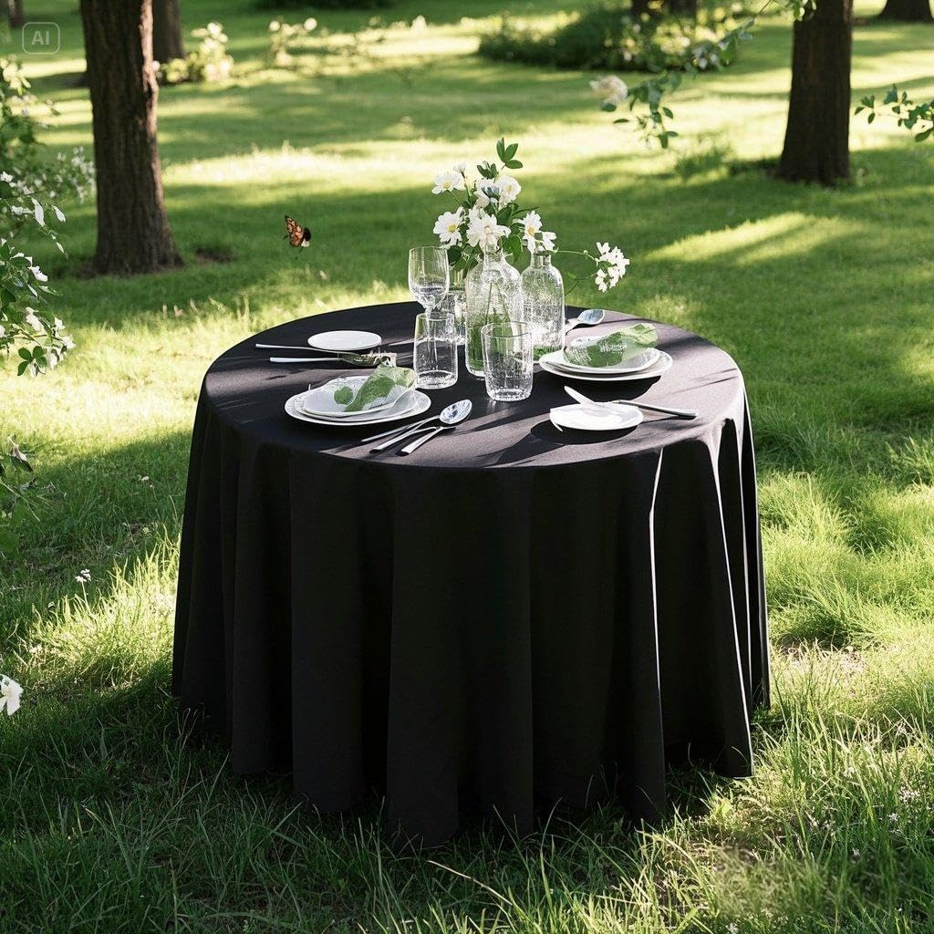 Surmente 132 inch Round Tablecloths -10 Pack Black Round Table Cloths, Polyester Fabric Table Covers for Wedding, Party, Banquet, or Restaurant