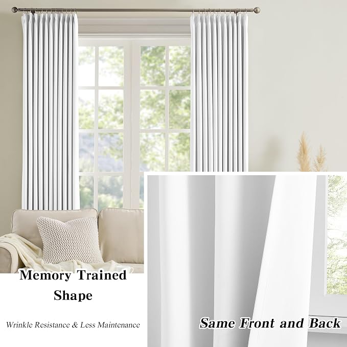 White Blackout Curtains 104 Inches Long, Custom Made Pinch Pleated Memory - Image 6