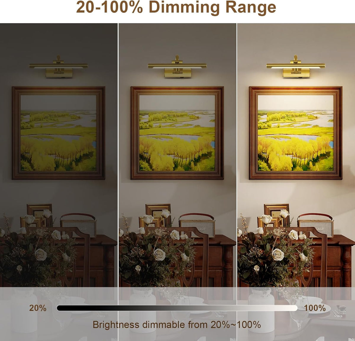 Wireless Picture Lights for Wall Rechargeable Brass Gallery Lights Battery Operated Art Lamps with Remote and Timer Dimmable Painting Lights for Artwork Portrait Display 12 Inch 2W 2700K