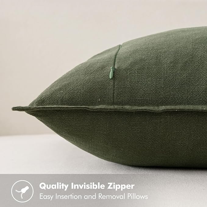 MIULEE Decorative Linen Euro Sham Pillow Covers 24x24 Dark Olive Green | Boho - Image 3