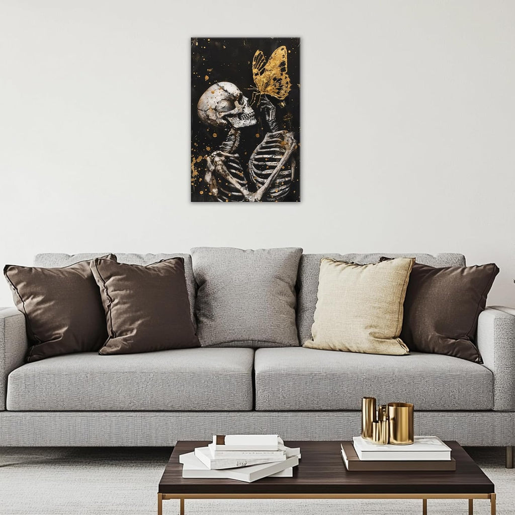 OAAPITI Skull Wall Art Skull and Gold Butterfly Canvas Print Abstract Modern Gothic Artwork for Bedroom Dark Art Decor(Artwork-7,16"x24")