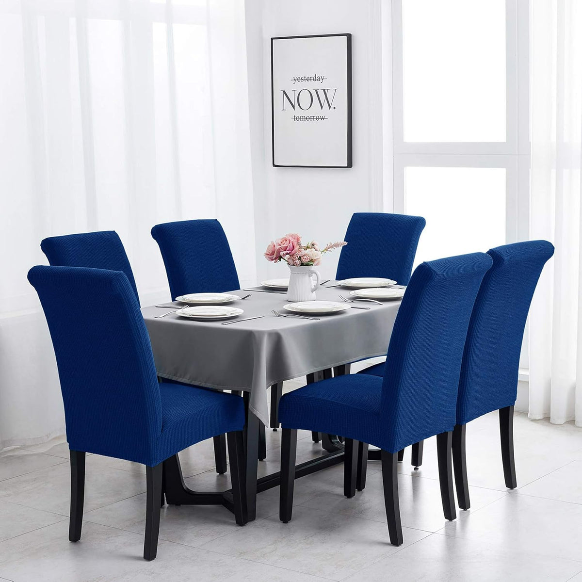 Joccun Chair Covers for Dining Room Set of 6, Dining Chair Slipcovers Stretch Dining Room Chair Covers Seat Protector,Washable Parsons Chair Cover for Home,Banquet(Classic Blue,6 Pack)