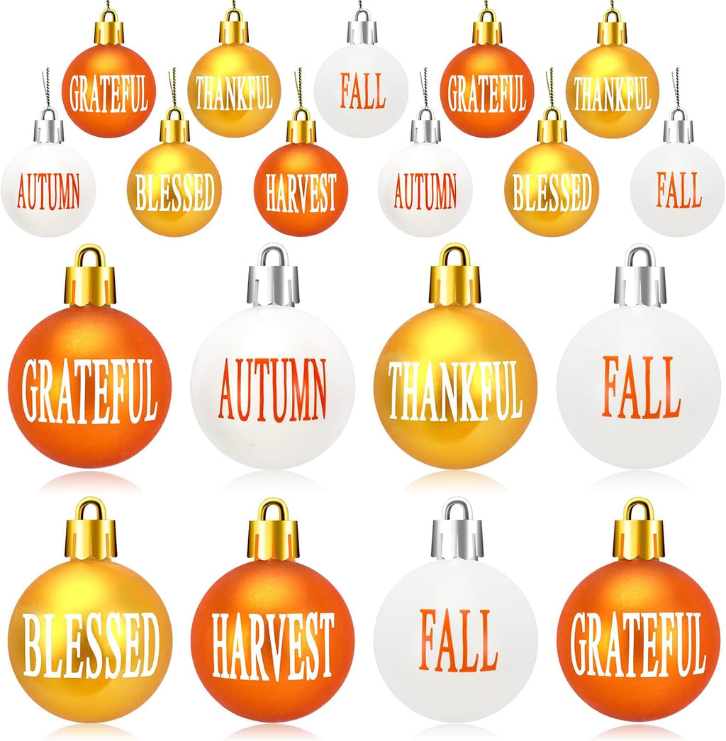 24Pcs Thanksgiving Day Hanging Ball Ornaments, Fall Tree Decorations Autumn Harvest Hanging Ornaments with Rope for Farmhouse Rustic Party Favors Craft Supplies