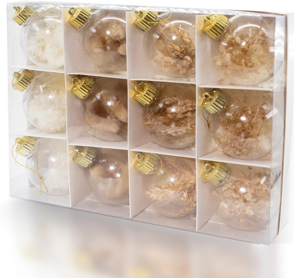 12 Pcs Rustic Christmas Ball Ornaments, 3.15 Inches Neutral Christmas Tree Decorations, Large Shatterproof Clear Boho Ornaments for Xmas Tree, Home Decor, Wedding, Party