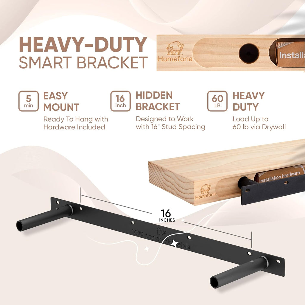 Homeforia 30inch Walnut Floating Shelves for Wall Mounted, High End Solid Real Wood 30 in Floating Shelf, Dark Brown Wooden 30 inch Long Floating Shelves, Heavy Duty Bracket, 30 X 6.5 X 1.75, Set of 2