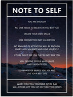 Motivational Canvas Wall Art for Office Note to Self Inspirational Snow Mountain Starry Sky Poster Inspiring Canvas Painting Prints Wall Pictures for Home Decor Framed Artwork [30''W x 40''H]