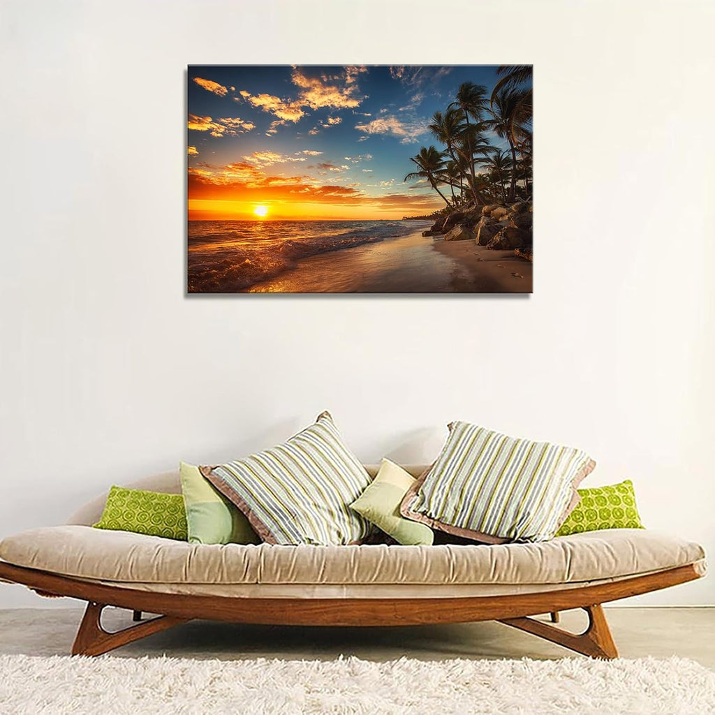 DZL Art S74781 Canvas Painting Print Paradise Tropical Island Beach with Palms Photograph Print Nature Pictures Wall Art Canvas Prints Painting for Living Room Bedroom Decor Office Wall Decor