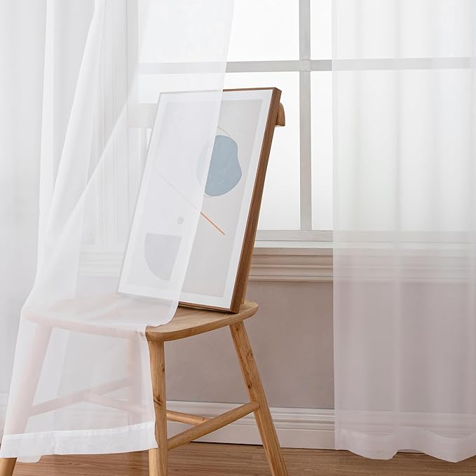 Simplebrand White Sheer Curtains 90 Inches Long, Light Filtering Rod Pocket - Image 4