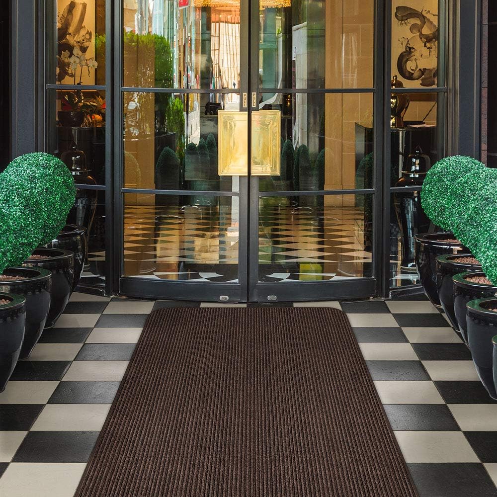 House, Home and More Indoor Outdoor Double-Ribbed Carpet Runner with Skid-Resistant Rubber Backing - Bittersweet Brown - 4 Feet x 50 Feet
