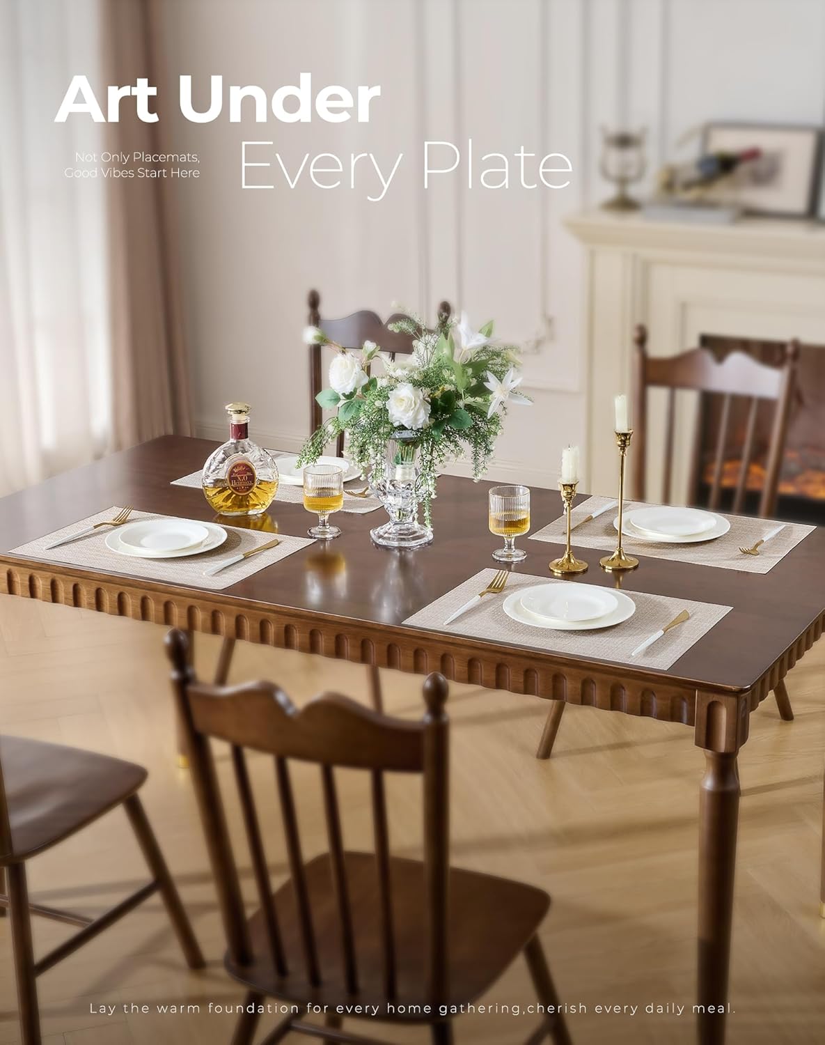 Leetaltree Beige Placemats Set of 6 - Heat Resistant Non-Slip Place mats for Dining Table, Washable Durable PVC Vinyl Woven Table Mats（Beige, 6）