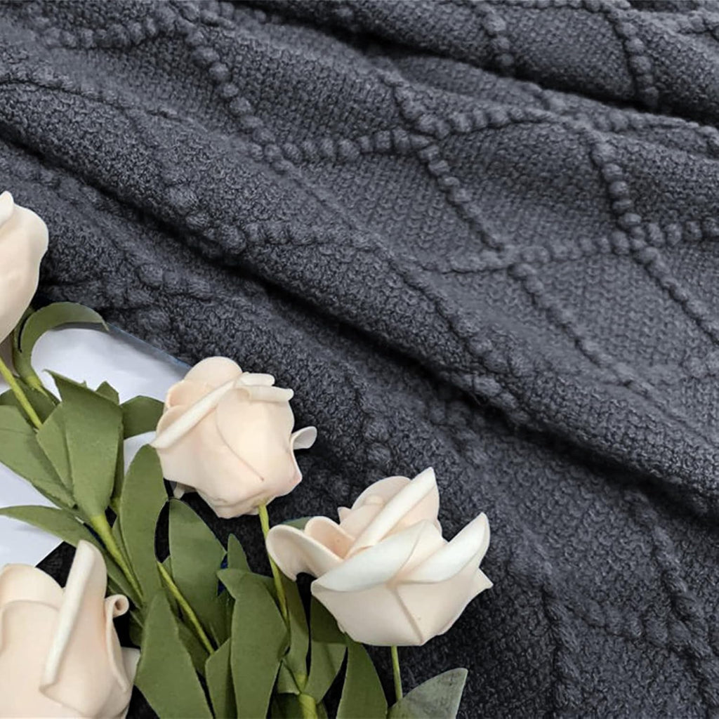 inhand Knit Graphite Grey Throw Blanket for Couch, Soft Living Room Home Decor Knitted Twin Size Blanket, Outdoor Lightweight Breathable Summer Blanket, Farmhouse Warm Woven Decorative, 60"x80"