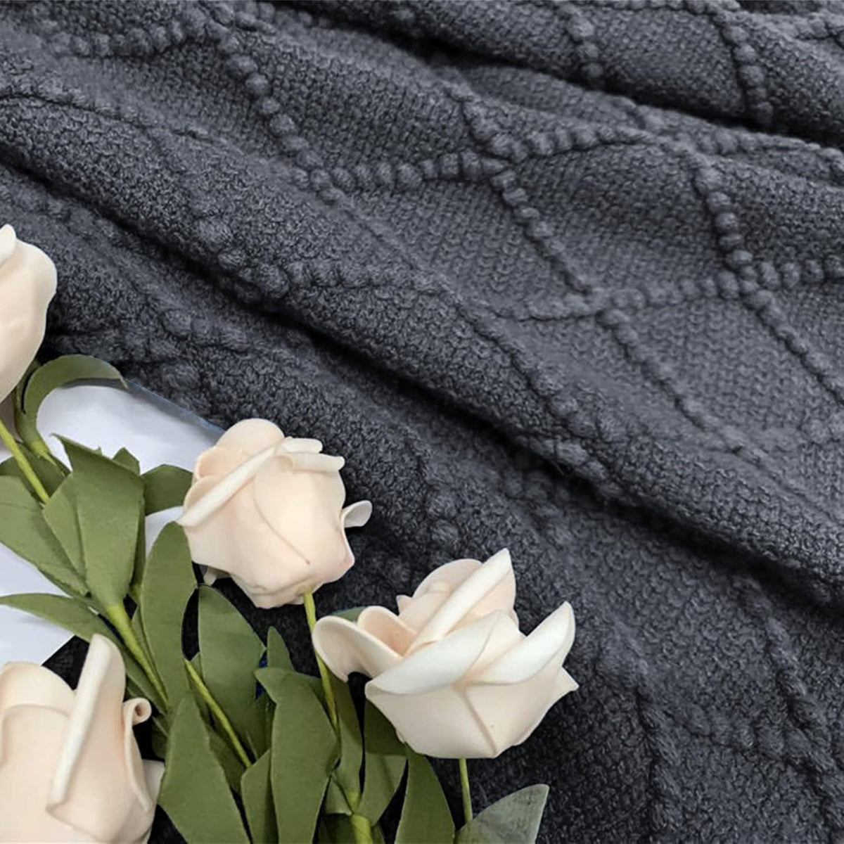 inhand Knit Graphite Grey Throw Blanket for Couch, Soft Living Room Home Decor Knitted Twin Size Blanket, Outdoor Lightweight Breathable Summer Blanket, Farmhouse Warm Woven Decorative, 60"x80"