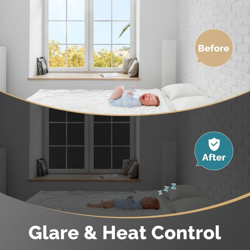 DOWELL Blackout Window Film, 100% Light Sun Blocking Static Cling Frosted Privacy Film for Glass, Heat Control Removable Window Tint, Room Darkening Cover for Day Sleep, Black, 23.6" x 78.7"