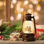 Christmas Snow Globe Lantern with Swirling Glitter and Battery & USB Powered Light 6H Timer for Christmas Home Decoration and Gift (Christmas Tree and Snowman)