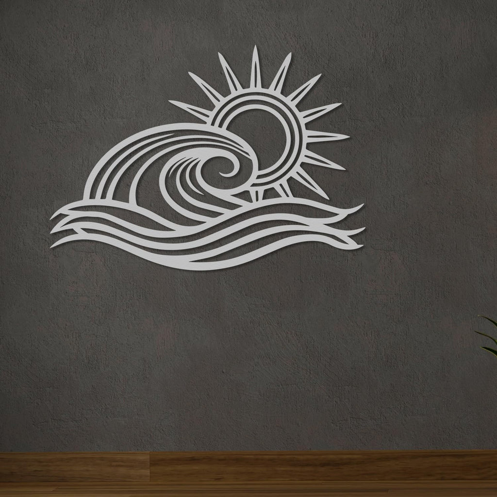 Wita Home Ocean Wave Metal Wall Art, Sun Beach Decor, Coastal Large Wall Sculpture for Home, Indoor/Outdoor Use, Nautical Wall Hanging, Eye-Catching Addition to Living Room (Red, 48 x 28 inches)
