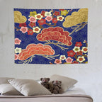 HZOHNAGO Japanese Tapestry Art Abstract Colorful Cherry Blossom Blue Background Pattern Printed Wall Tapestry Painting Wall Hanging for Bedroom Living Room Dorm 40" W x 30" H