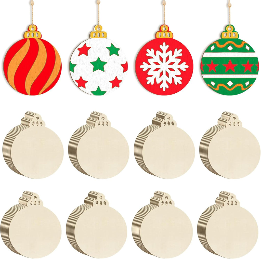 Wooden Christmas Ornaments to Paint Bell Decoration Cutouts Unfinished 36PCS, DIY Blank Unfinished Christmas Tree Wood Discs Ornament for Home Crafts Hanging