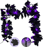 suddus 20 LED Halloween String Lights Battery Operated with Black Maple Leaves 6.5 ft Halloween Garland Decor for Yard, Porch, Table, Wall, Party, Indoor and Outdoor Decorations