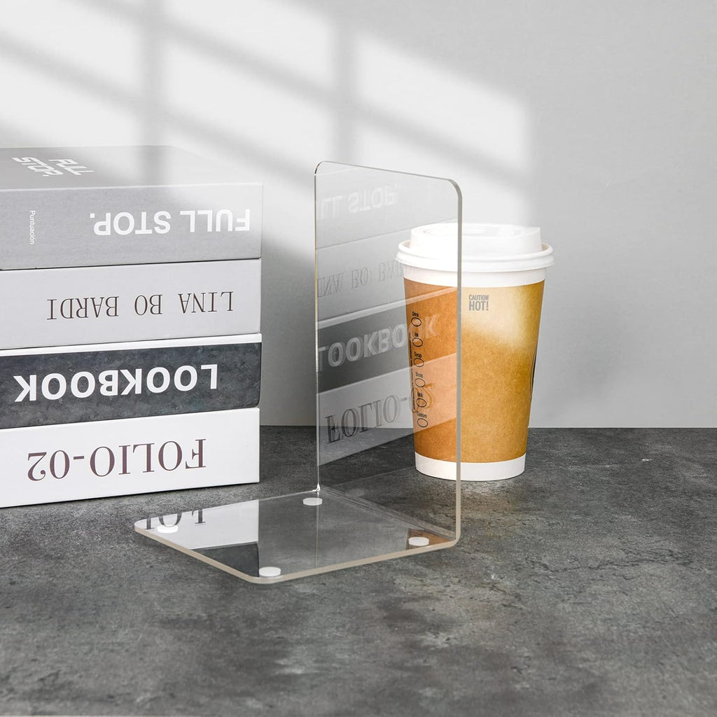 Lulonpon 2 Pieces Book Ends, Bookend, Books Ends for Shelves, Books Ends for Heavy Books, Clear Bookends, Acrylic Bookends for School, Library,Desktop Organizer and Book Shelves