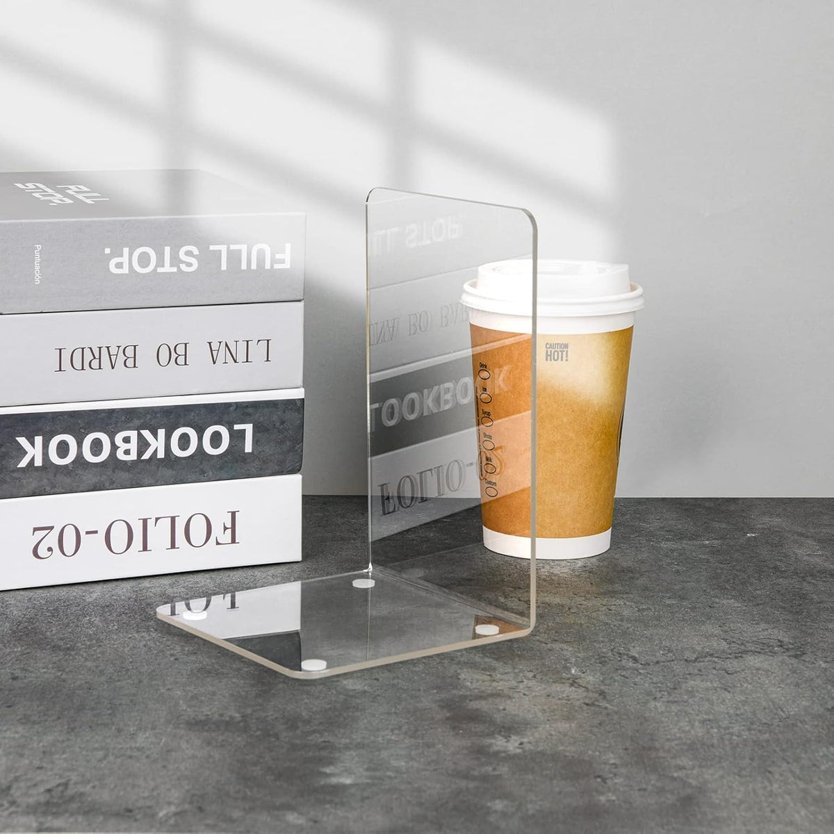 Lulonpon 2 Pieces Book Ends, Bookend, Books Ends for Shelves, Books Ends for Heavy Books, Clear Bookends, Acrylic Bookends for School, Library,Desktop Organizer and Book Shelves