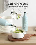 Sweejar Large Ceramic Olive Oil Dispenser Bottle, Opaque Oil Cruet Protects to Reduce Oxidation, Suitable For Storage Of Vinegar, Soy Sauce & Other Liquids, Pack of 1, 24 Fl Oz (Light Blue)