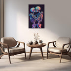 Skeleton Wall Art Kissing Skull Art Poster Skeleton Lover Picture Print On Canvas Abstract Horrible Theme Painting Framed Artwork Living Room Decor(Artwork-3,24"x36")