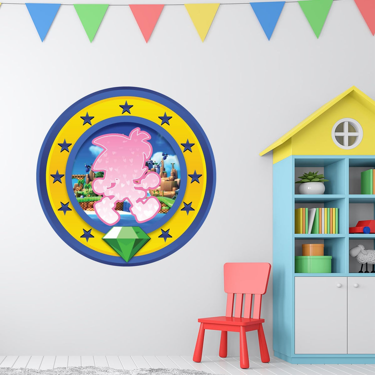 Speed Hero Wall Decal – Removable Vinyl Wall Art with Chaos Emerald Design – Gaming Room, Bedroom & Playroom Decor (Speed Hero)