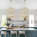30" Farmhouse Gold Chandelier, 10-Light Foyer Lighting Fixtures, Lantern Tiered Pendant Light Fixtures, Metal Rustic High Ceiling Chandelier for Dining Room Entryway Staircase