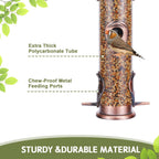 MIXXIDEA 2PK Metal Wild Bird Feeder Squirrel Proof for Outside Hanging - 6 Port Tube Transparent Finch Feeder With Steel Hanger (Antique Copper)
