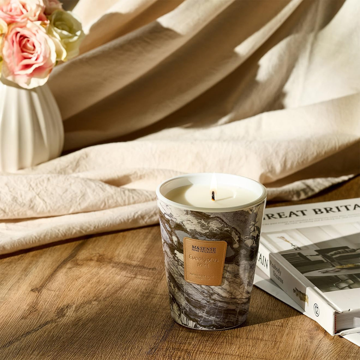 M&SENSE EucalyptusMint Scented Candles for Home, Lead-Free Wick Highly Scented Jar Candles, 14.1 Oz 80 Hours Lasting Burning Candles Gifts for Women, Relaxing Aromatherapy Candle for Stress Relief