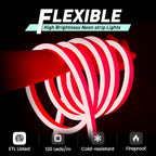 GZBtech Flexible LED Neon Rope Lights 16.4FT,AC 110-120V Waterproof Strip Light, 120LEDs/M Cuttable Connectable Neon Lighting for Indoor Outdoor Home Decor/Commercial Building Use-Red 5M