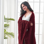 inhand Knitted Throw Blankets for Couch and Bed, Soft Cozy Knit Blanket with Tassel, Claret Lightweight Decorative Blankets and Throws, Farmhouse Warm Woven Blanket for Men and Women, 60"x80"