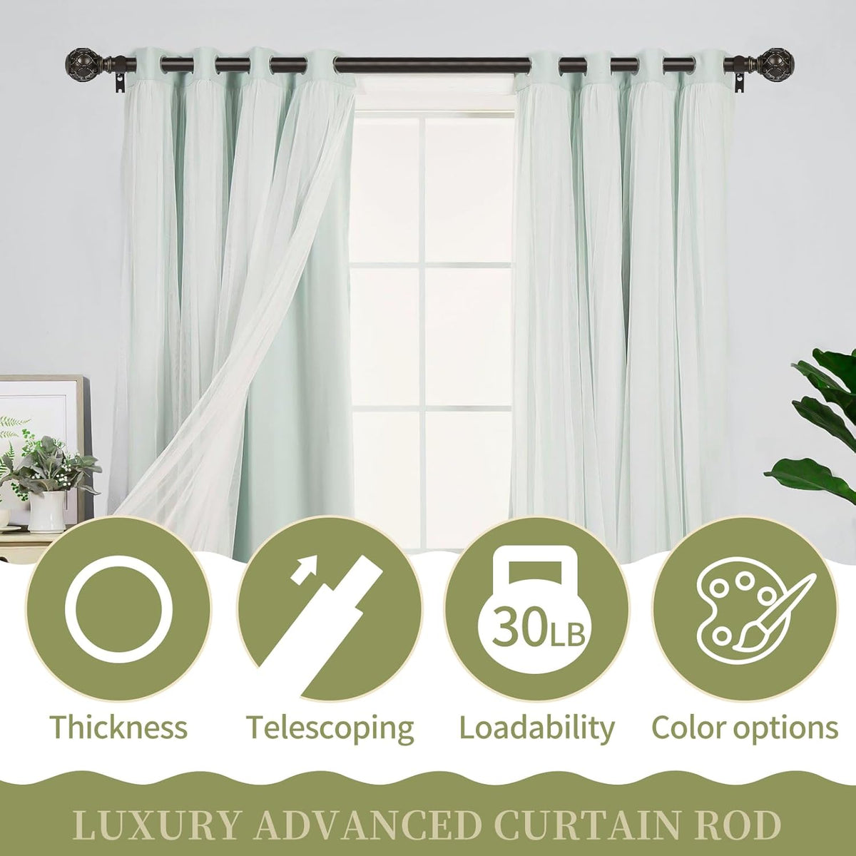 Bronze Farmhouse Curtain Rods for Windows:18-45 Inch Heavy Duty Adjustable Curtain Rod for Bedroom Living Room,Boho Decorative Rustic Drapery Rods with Vintage Coastal Finial,Antique Bronze