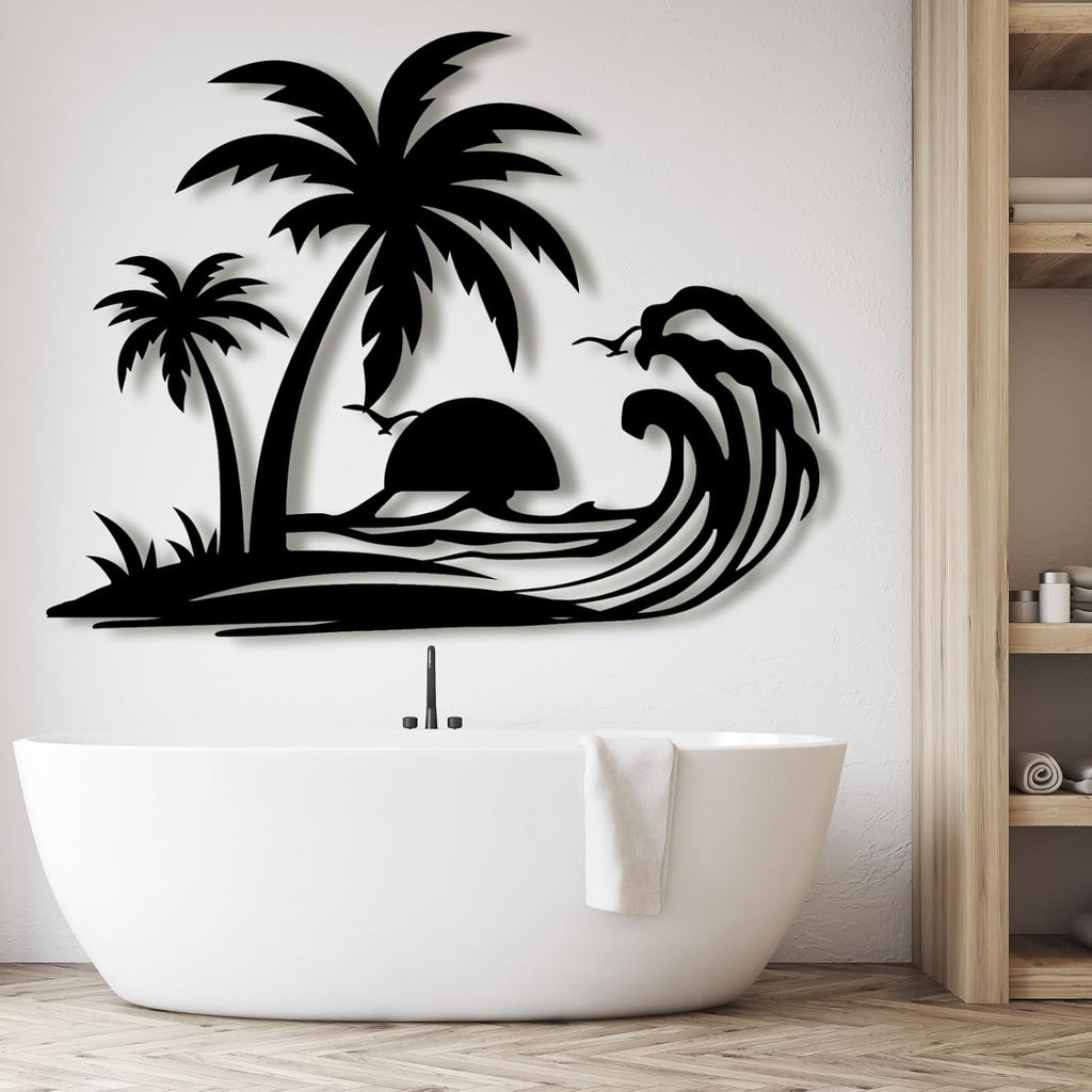Palm Tree Metal Wall Decor,Palm Tree Metal Wall Art,Metal Palm Tree,Metal Palm Tree Wall Decor,Tropical Metal Wall Art,Beach Wall Decort,Metal Wall Decor (style 1,white,39 L" x 31 W" / 100 x 78 cm)