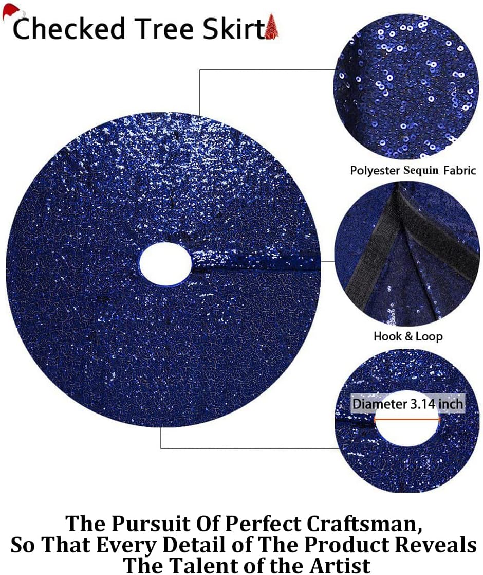 Partisout Sequin Glitter Tree Skirt Christmas Glitter Skirts Colorful Spakle Decor for Halloween (36,Navy Blue)