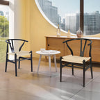Wishbone Chair Natural Solid Wood Dining Chair/Hans Vegner Y Chair Rattan and Wood Accent Armrest Chairs Set of 2 (Ash Wood - Black + Natural Cord 2 Chairs)