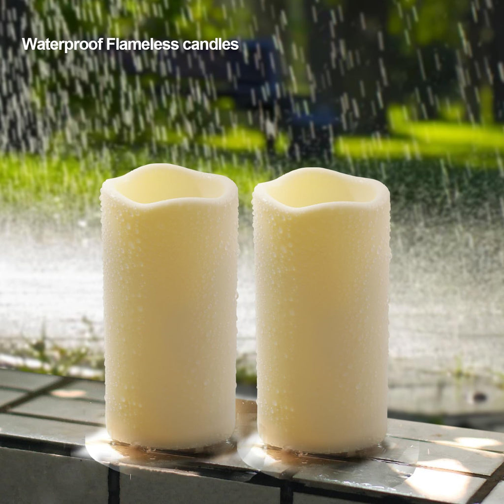 15PACK Outdoor Plastic flameless Candles with Remote Control and Timer, LED Flickering Battery Operated Electric Pillar Candles (D3 xH5.5) for Camping, Weddings, Home Decoration