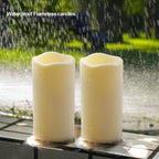 15PACK Outdoor Plastic flameless Candles with Remote Control and Timer, LED Flickering Battery Operated Electric Pillar Candles (D3 xH5.5) for Camping, Weddings, Home Decoration