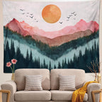 keowhsf Sunset Mountain Forest Tapestry - Large Nature Landscape Wall Hanging, Aesthetic Pine Tree Scenery Wall Art for Bedroom & Living Room Decor