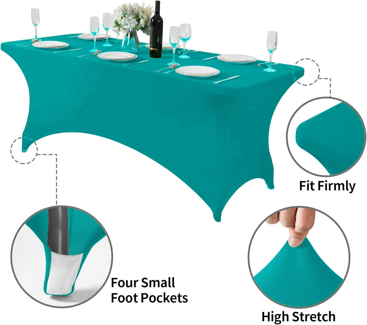 2Pack Spandex Table Cover for 6Ft or 4fT or 8ft Table Universal Fitted Stretch Tablecloth for Party, Banquet, Wedding and Events-Turquoise