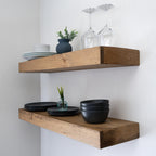 Modern Floating Shelves 3 Inches Thick for Wall, Wide Shelves for Kitchen, Living Room, Bedroom, and Bathroom, Natural Pine Wood, Rustic Wooden Shelf, (Set of 2) (Aged Oak, 60Lx3Hx6D)