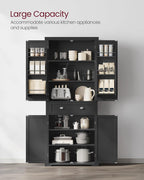 VASAGLE Pantry Cabinet, 71.7-Inch High Freestanding Tall Cupboard Storage Cabinet with a Drawer, 2 Cabinets, 4 Adjustable Shelves, 6 Door Shelves, for Living Room, Kitchen, Ink Black UBBC561B12