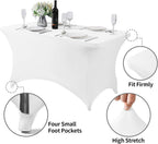Spandex Table Cover for 4FT or 6ft or 8ft Table Universal Fitted Stretch Tablecloth for Party, Banquet, Wedding and Events-White