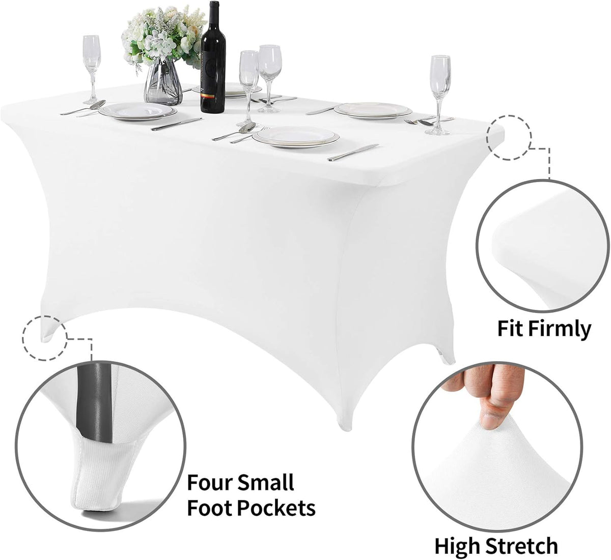 Spandex Table Cover for 4FT or 6ft or 8ft Table Universal Fitted Stretch Tablecloth for Party, Banquet, Wedding and Events-White