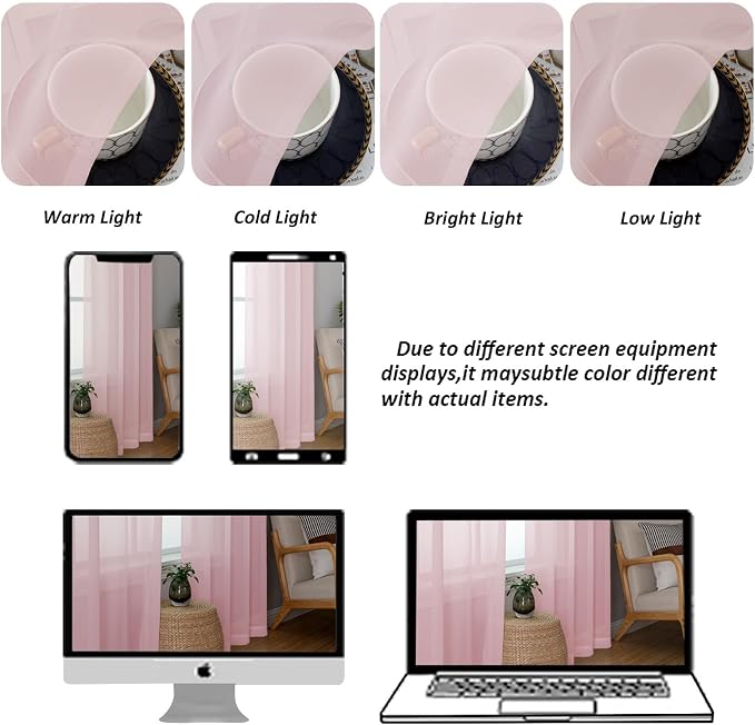 Chyhomenyc Blush Pink Sheer Curtains 84 Inches Long 2 Panels, Light Filtering - Image 4