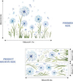 Dandelion Flower Butterfly Wall Decals Blue Dandelion Plants Floral Wall Stickers Peel and Stick Vinyl Wall Art Decor for Living Room Bedroom Office TV Sofa Backdrop Home Decor Gifts for Mom