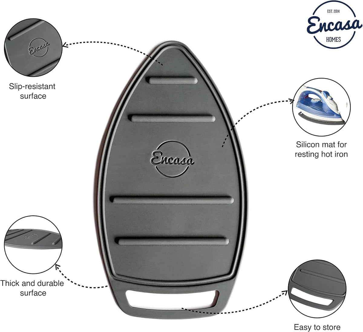 Encasa XO Silicon Mat for Hot Iron Rest - Heat Resistant, Anti - Slip, Thicker Pad for Protecting Your Table During Ironing, Non-Burning, Machine Washable, Durable - Grey