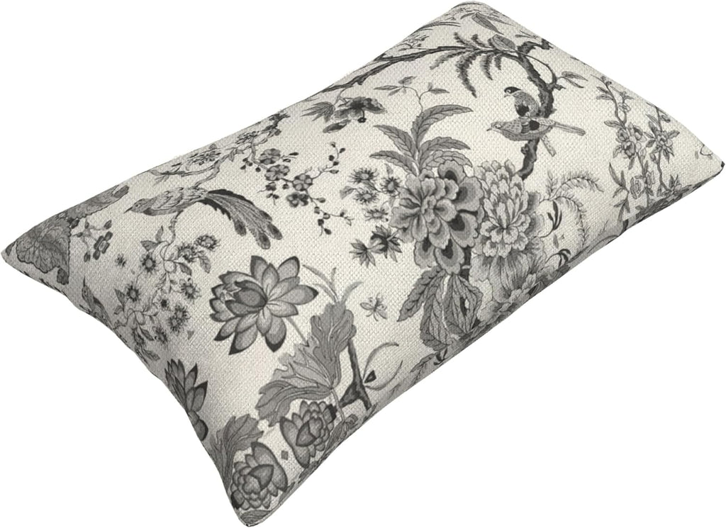 CXMEIFLY Spring Floral Birds Pillow Covers 12 x 20 Inch Set of 2 for Chinoiserie Flowers Decor Throw Pillows Black and White Plant Outdoor Decorative Cushion Cases for Couch Bed Decorations